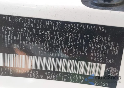 2023 Toyota Camry Le из США, поврежденный, VIN 4T1C11AK0PU145781